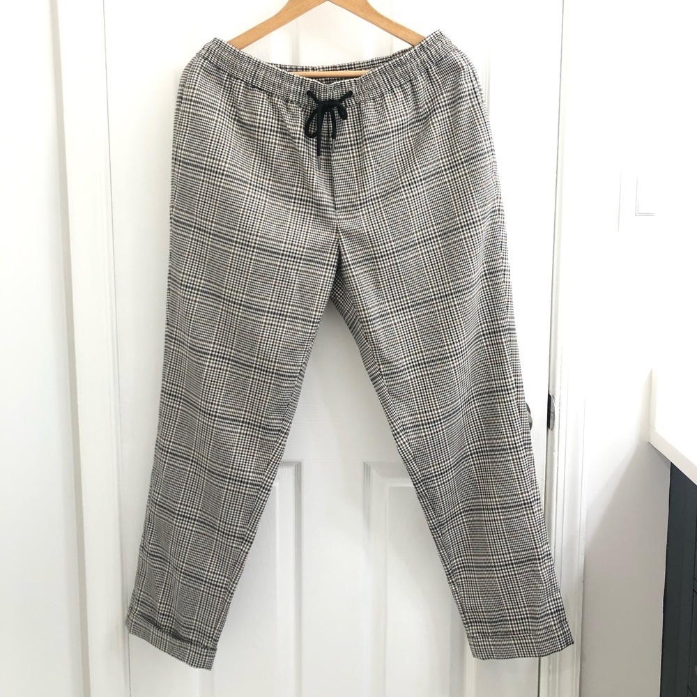 Unisex Elastic Waist Plaid Pants